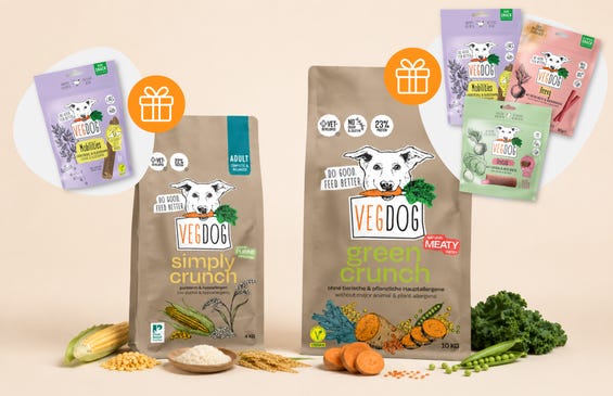 VEGDOG Crunch: Neuer Look & Gratis-Snacks sichern!