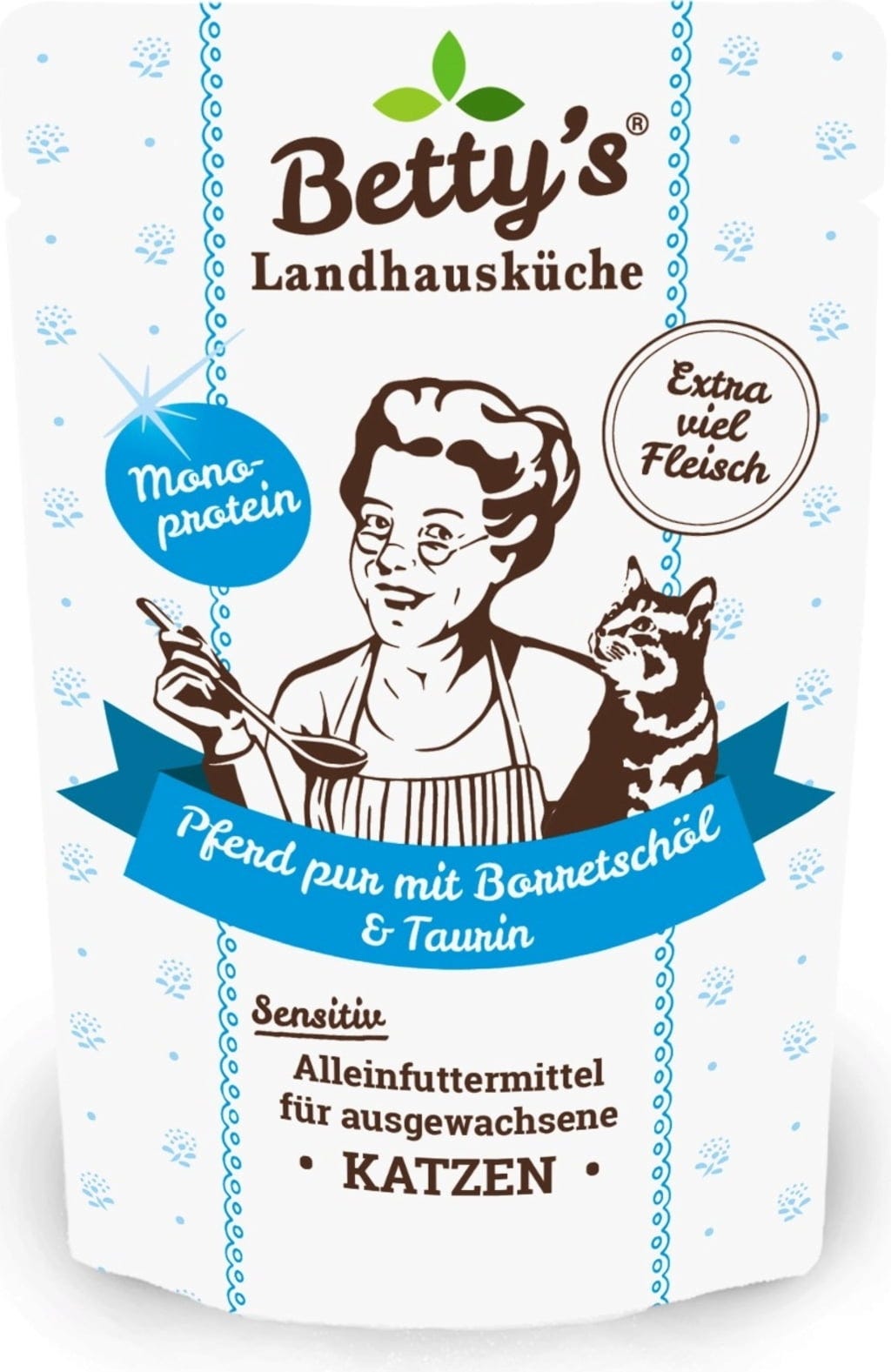 Betty's Landhausküche Katze Frischebeutel Pferd pur mit Borretschöl - 100 g