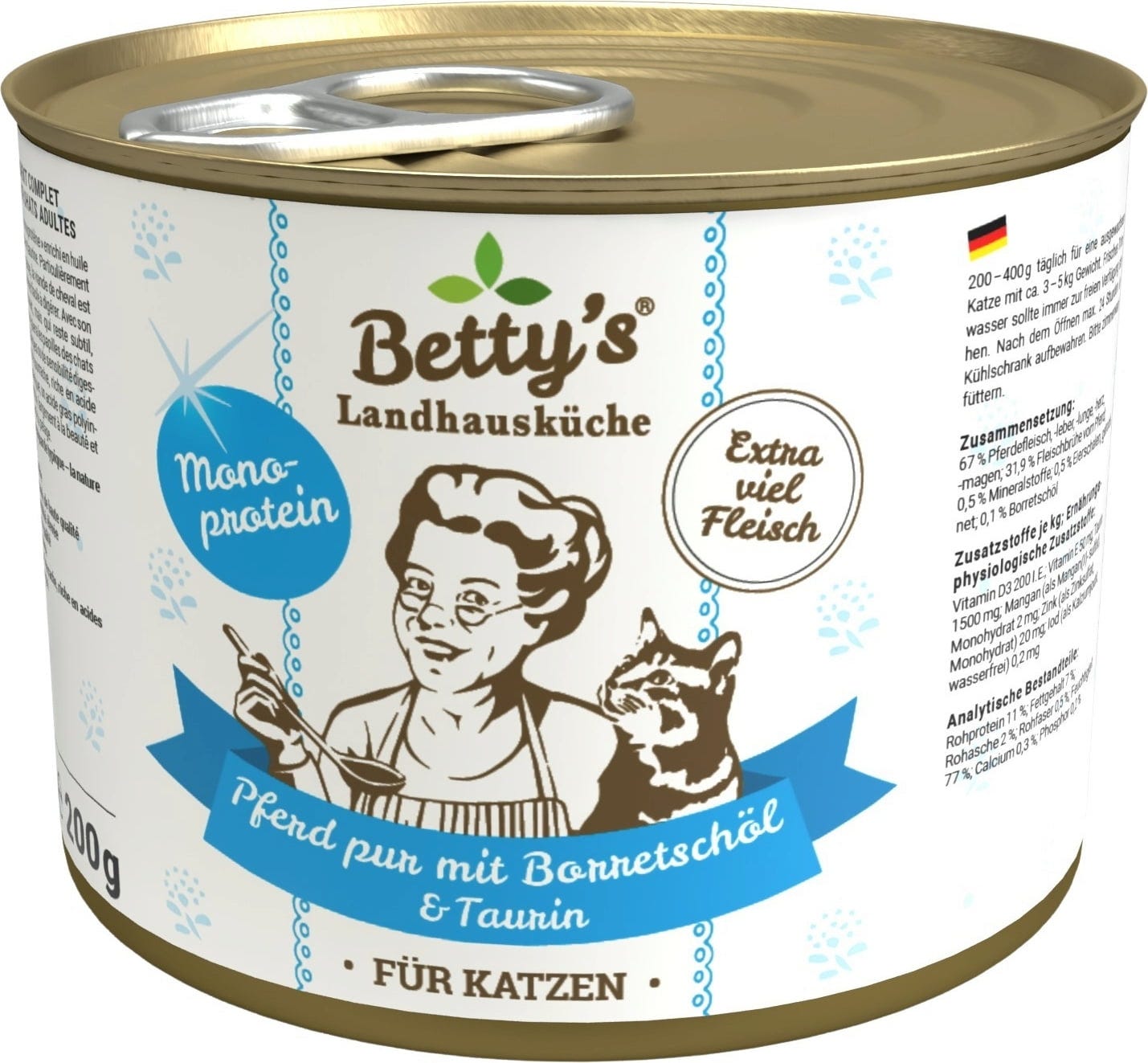 Betty's Landhausküche Katze Pferd pur mit Borretschöl - 400 g