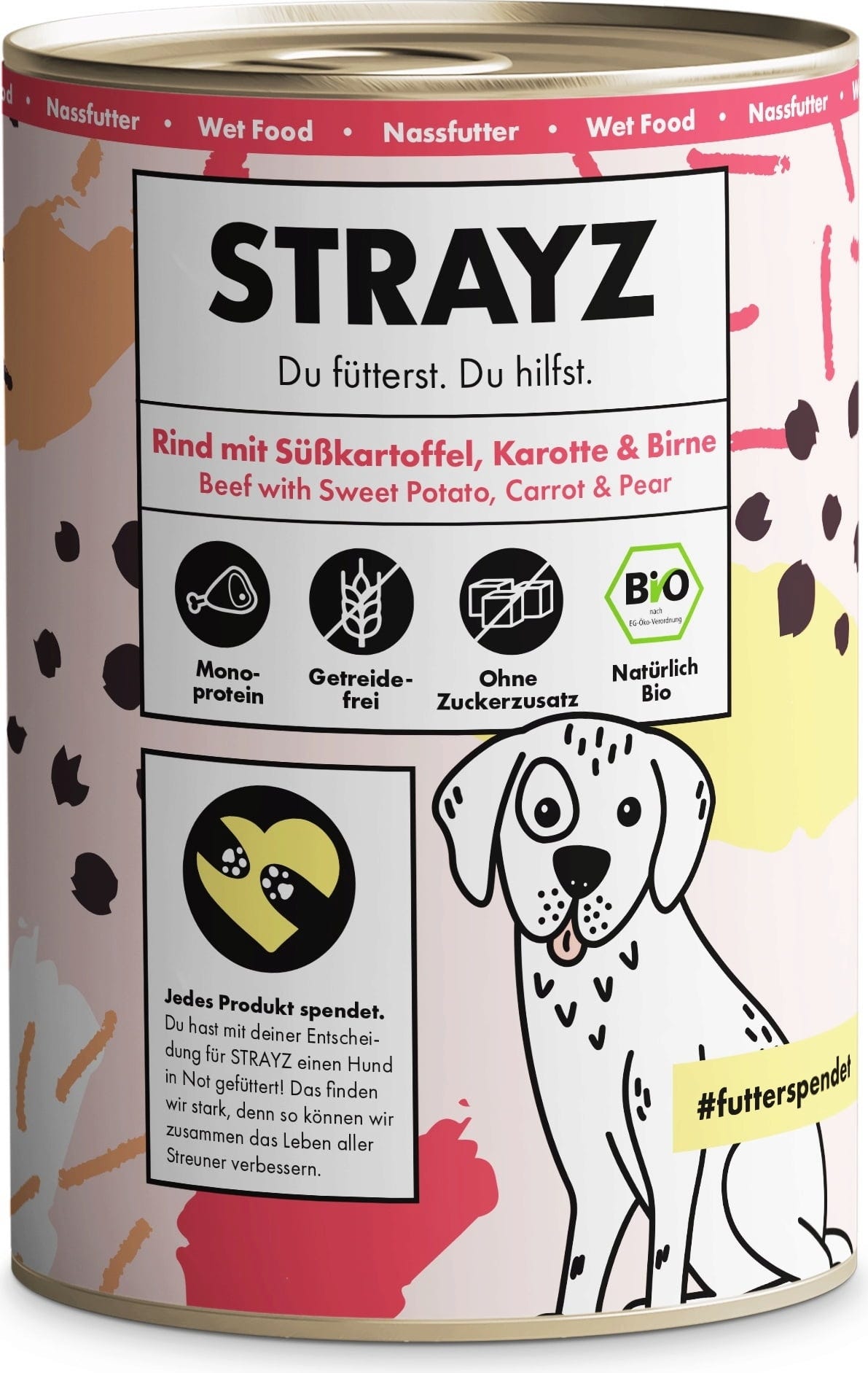Strayz Hunde-Nassfutter - Rind mit Süßkartoffel, Karotte und Birne