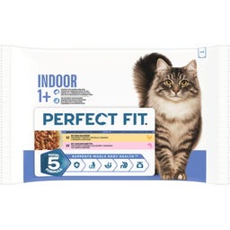 Katze Nassfutter Portionsbeutel 85g 4 Pack Indoor 1+ Huhn & Gemüse, Lachs & Karotte in Sauce - 340 g
