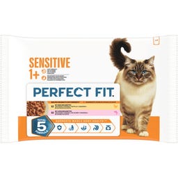 Katze Nassfutter Portionsbeutel 85g 4 Pack Sensitive 1+ Huhn & Karotte, Lachs & Karotte in Sauce - 340 g