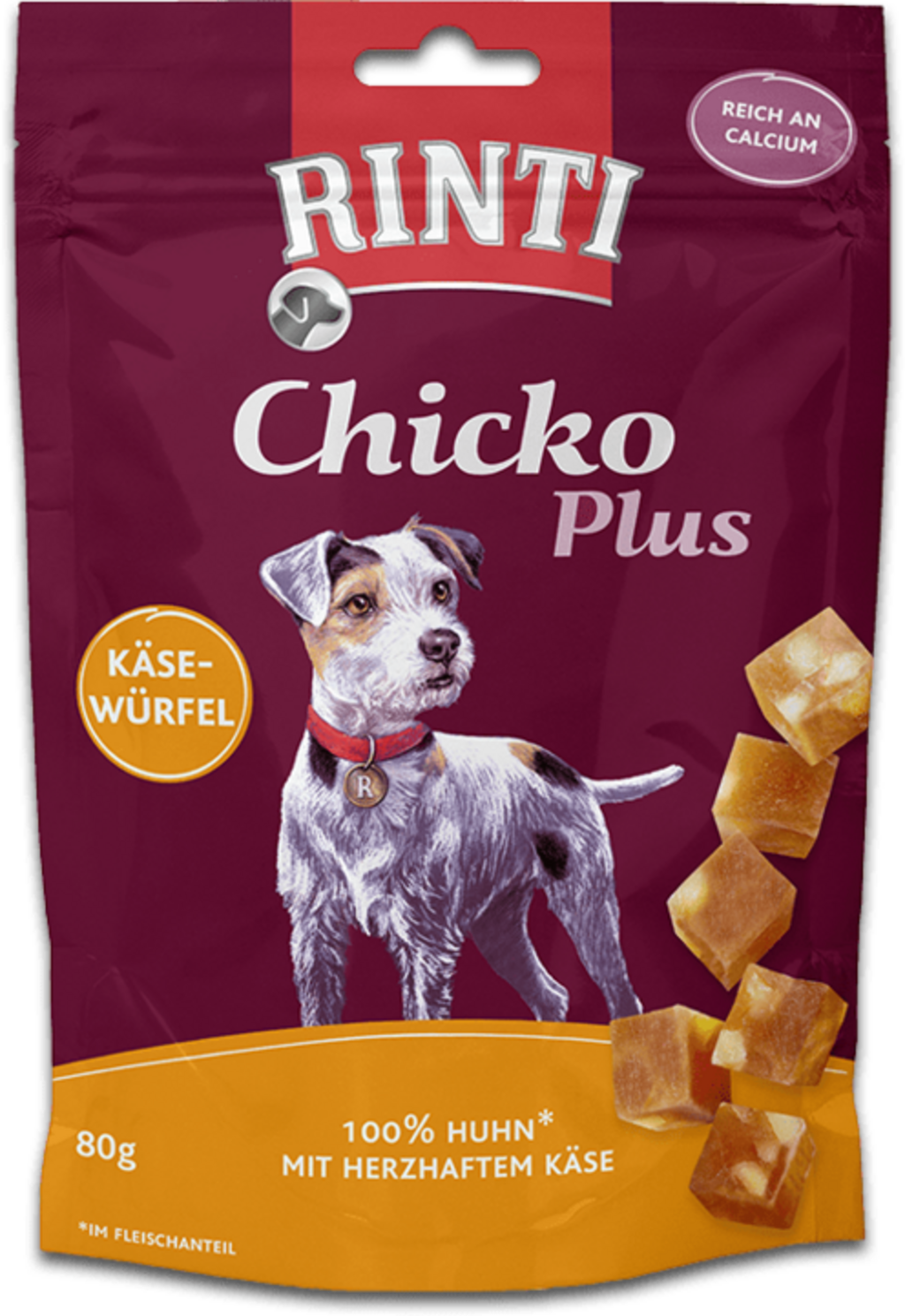 Rinti Chicko Plus 80g - Käsewürfel mit Huhn