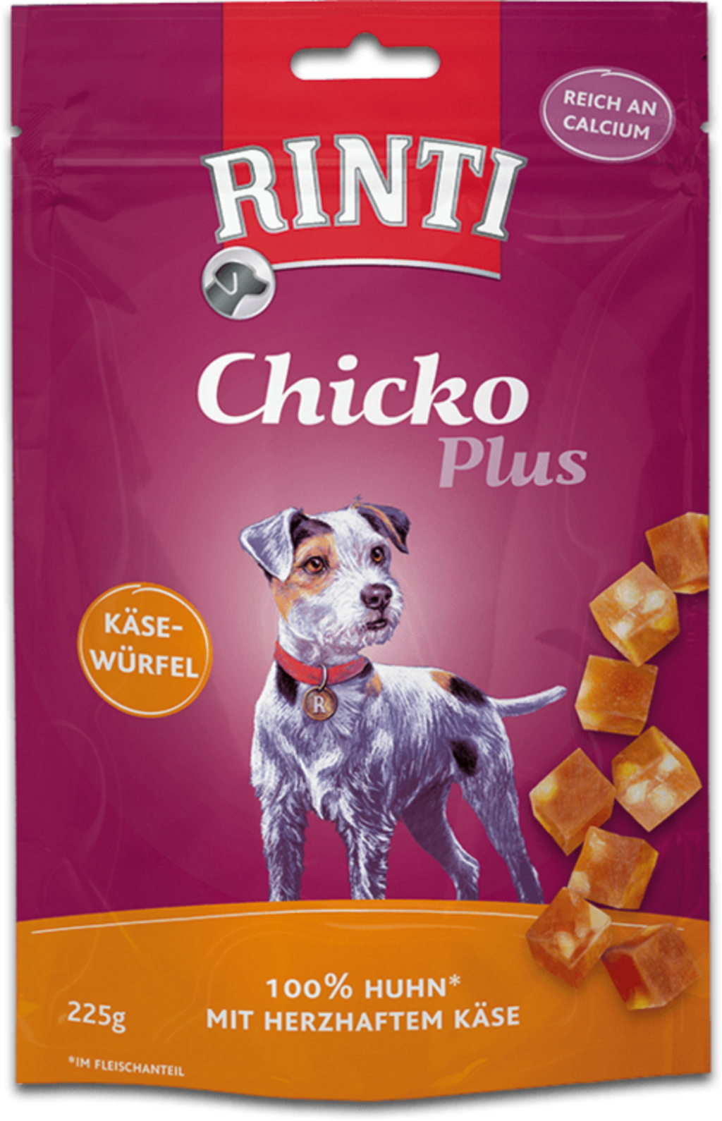 Rinti Chicko Plus 225g - Käsewürfel Huhn