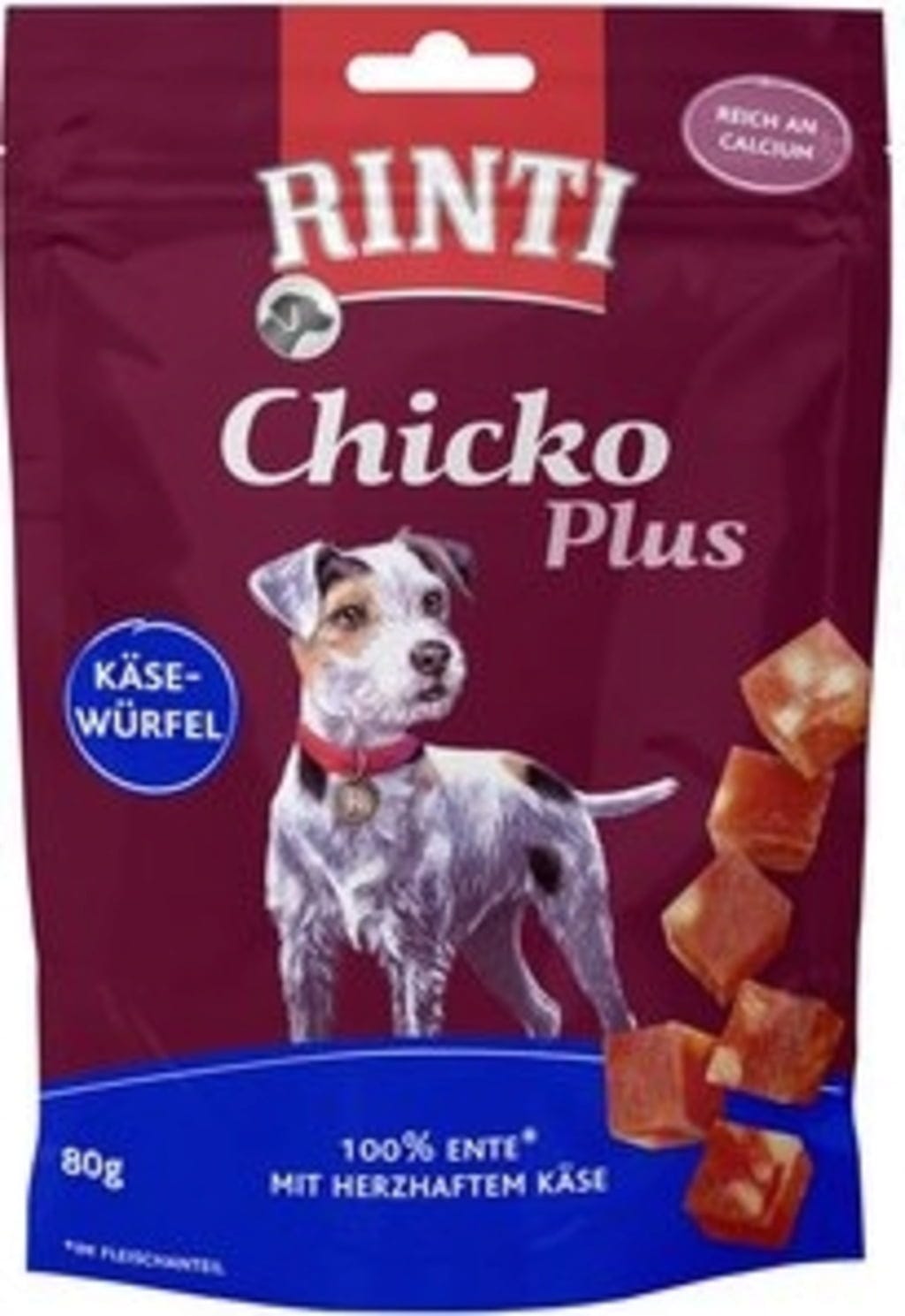 Rinti Chicko Plus 80g - Käsewürfel+Ente