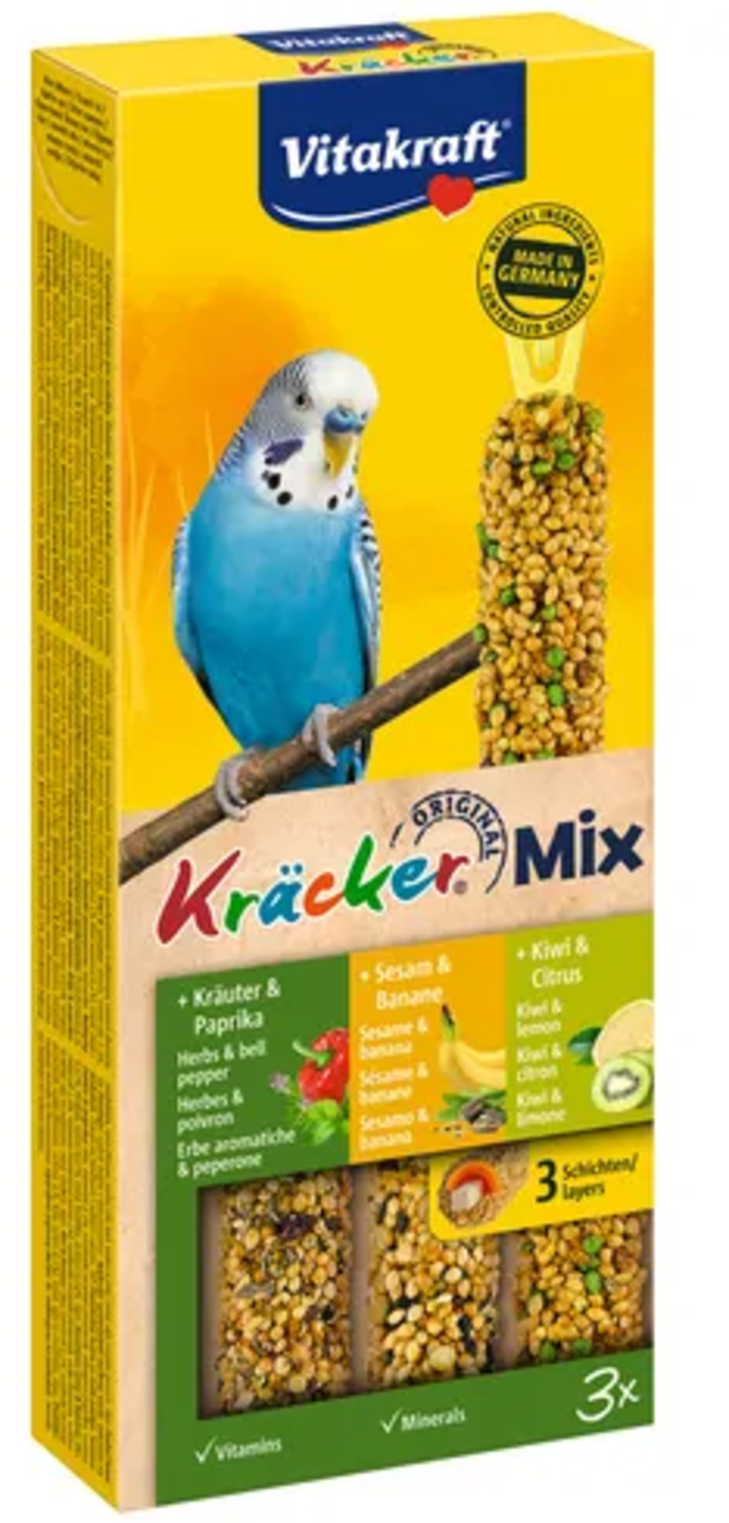 Kräcker® Trio-Mix Banane, Kräuter, Kiwi - Sittiche