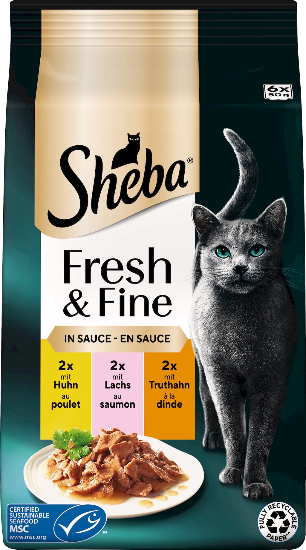 Sheba Fresh & Fine in Sauce mit Huhn und Lachs (MSC) 6x50g - 300 g