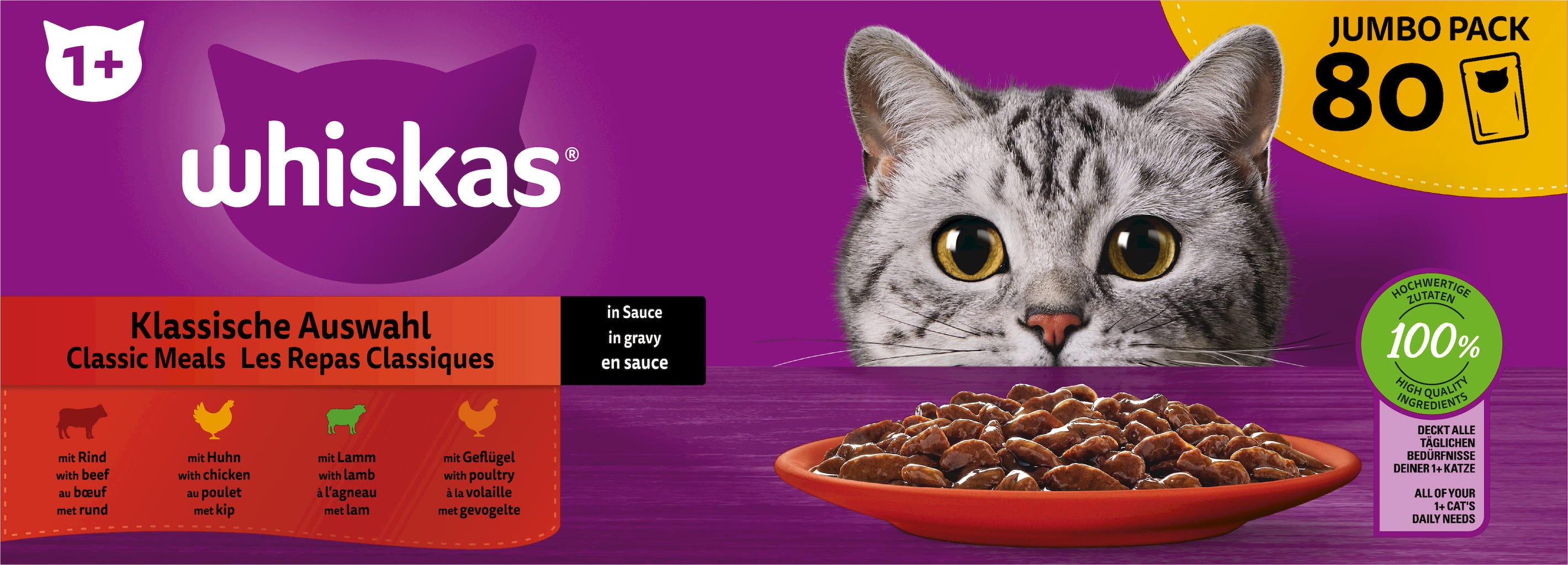 Whiskas Megapack 80x85g Klassische Auswahl in Sauce 1+ - 6.800 g