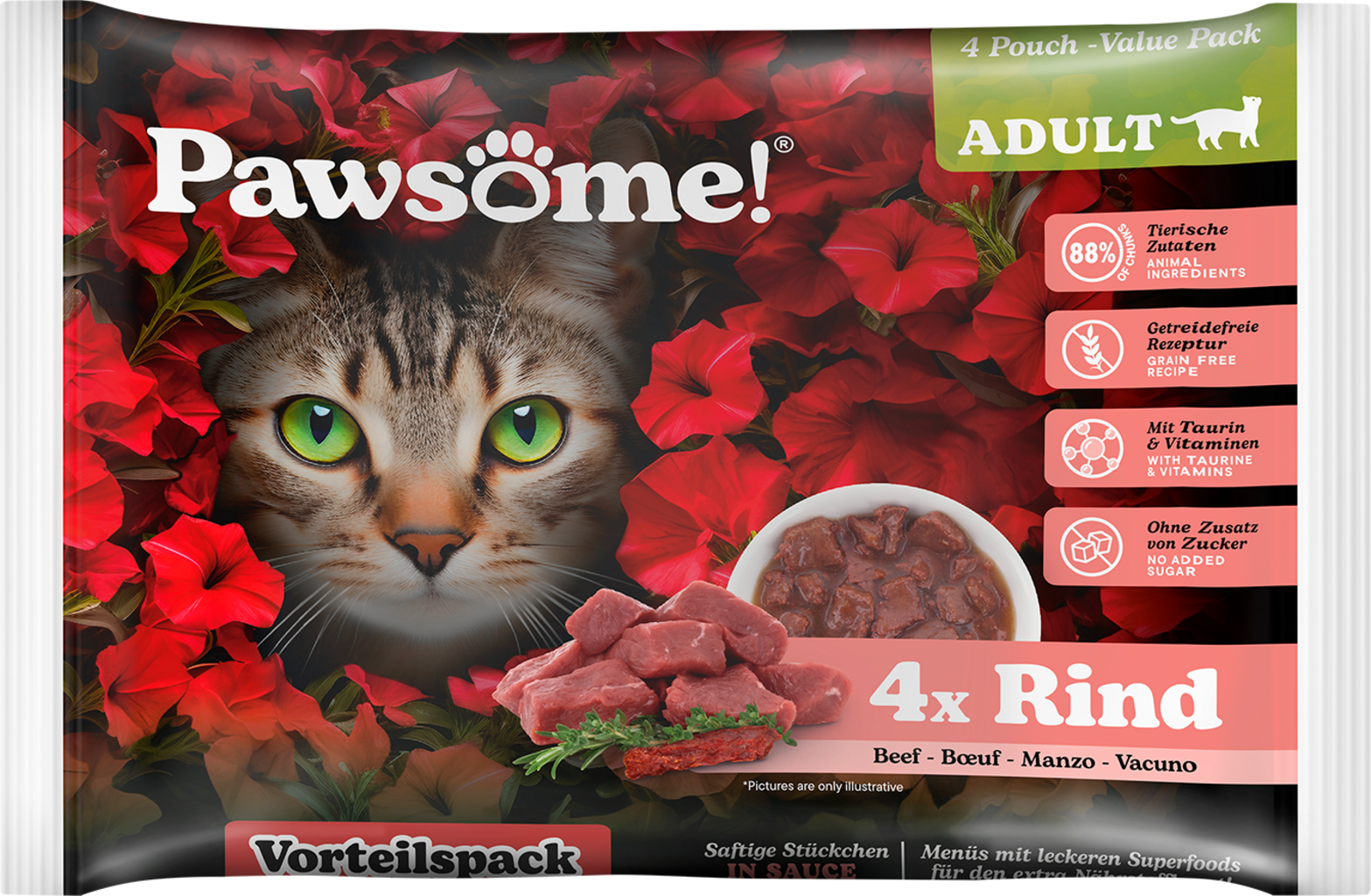 Pawsome! Adult Rind - 4 x 85 g