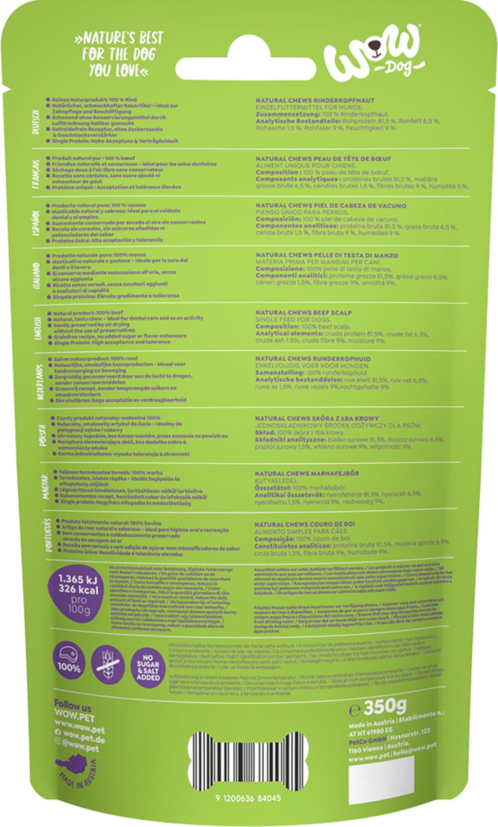 WOW Natural Chews Rinderkopfhaut - 350 g