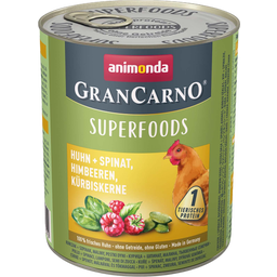 Mokra pasja hrana GranCarno Adult - Superfoods, 800g - Piščanec, špinača in maline