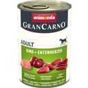 Mokra pasja hrana GranCarno Adult - govedina in račja srca, 400 g