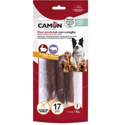 Camon Rolls di Pelle Bovina con Coniglio - 3 pezzi da 17 cm