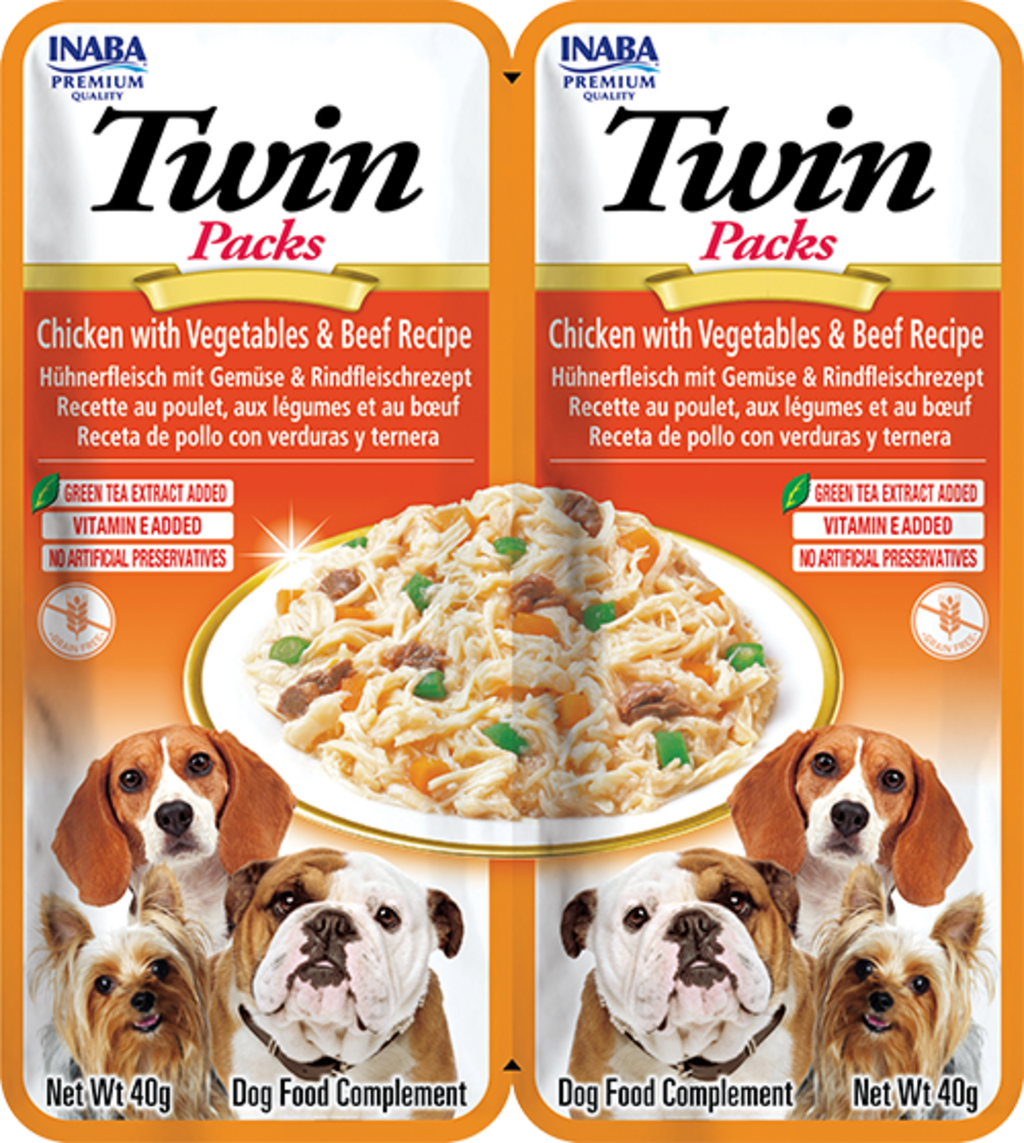 Churu Dog Twin Packs 2x40 g - Huhn mit Gemüse und Rind in Hühnerbrühe