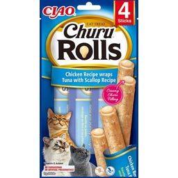 Churu Rolls per Gatti 4x10 g - Wrap di pollo con tonno e capesante