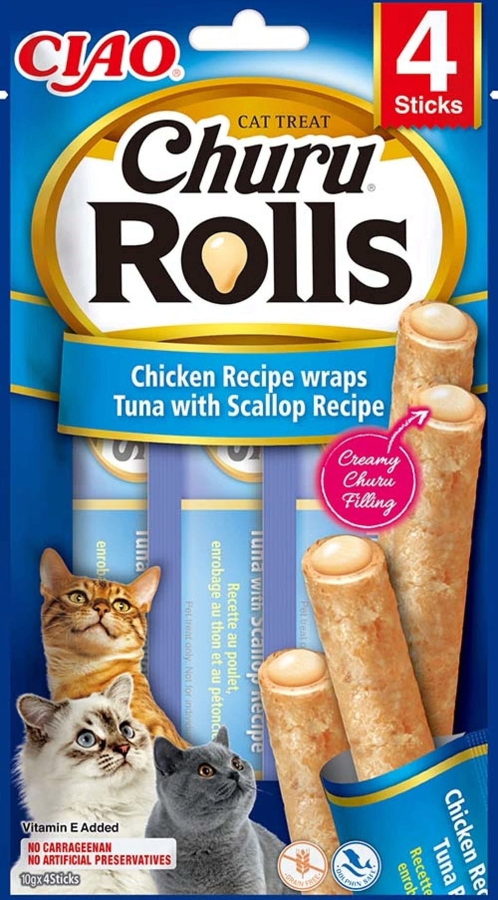 Churu Rolls 4x10 g - Hühnchen Wraps mit Thunfisch und Jakobsmuschel