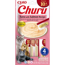 Kremni mačji prigrizek - Senior, 4 x 14 g - Tuna z lososom