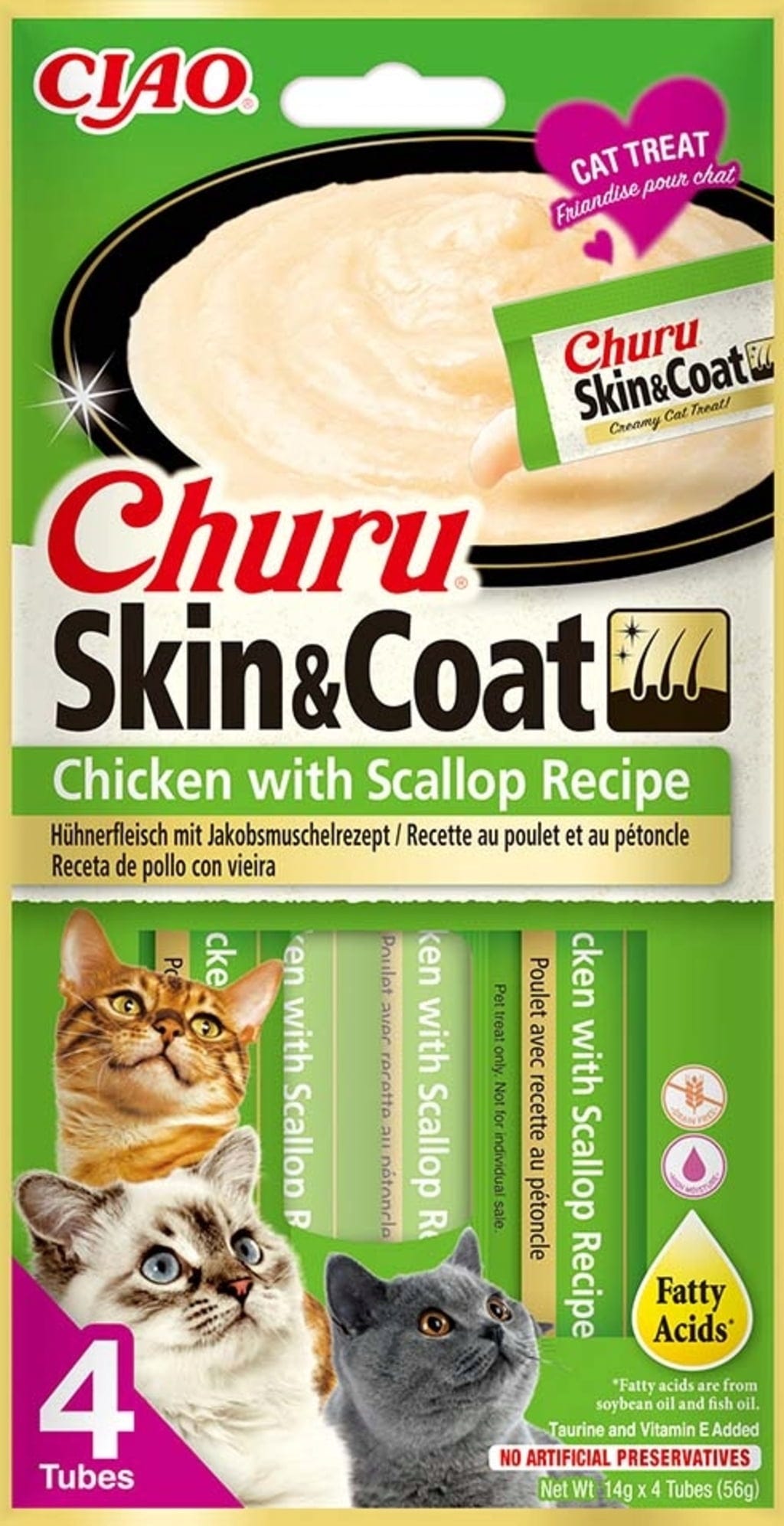 Churu Schleck Snack Skin&Coat 4x14 g - Huhn mit Jakobsmuschel