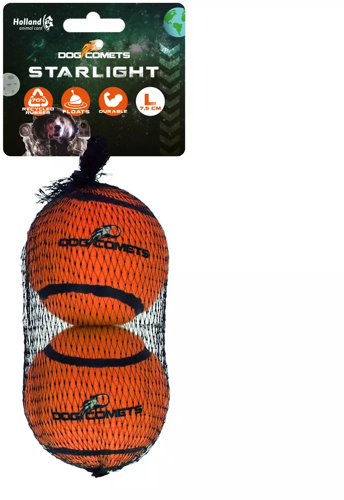 Dog Comets Starlight Tennisball Orange - L (2er Pack)