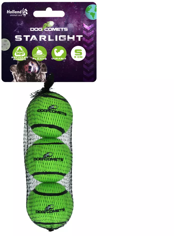 Dog Comets Starlight Tennisball Grün - S (3er Pack)