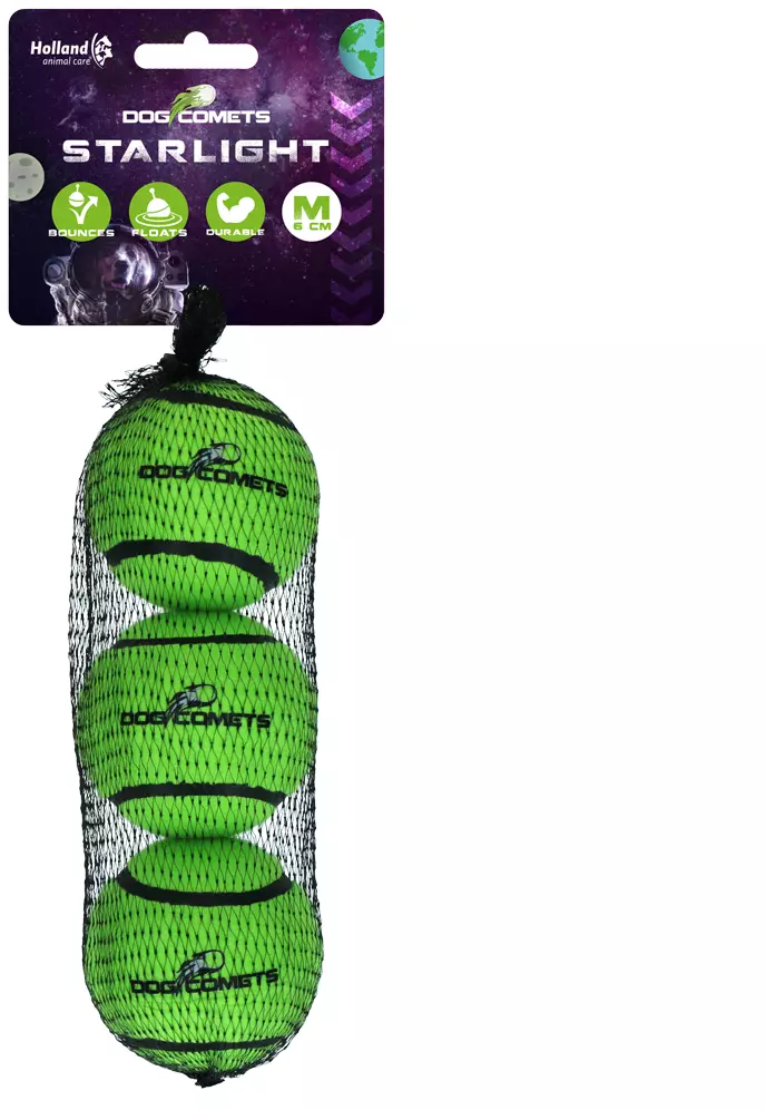 Dog Comets Starlight Tennisball Grün - M (3er Pack)