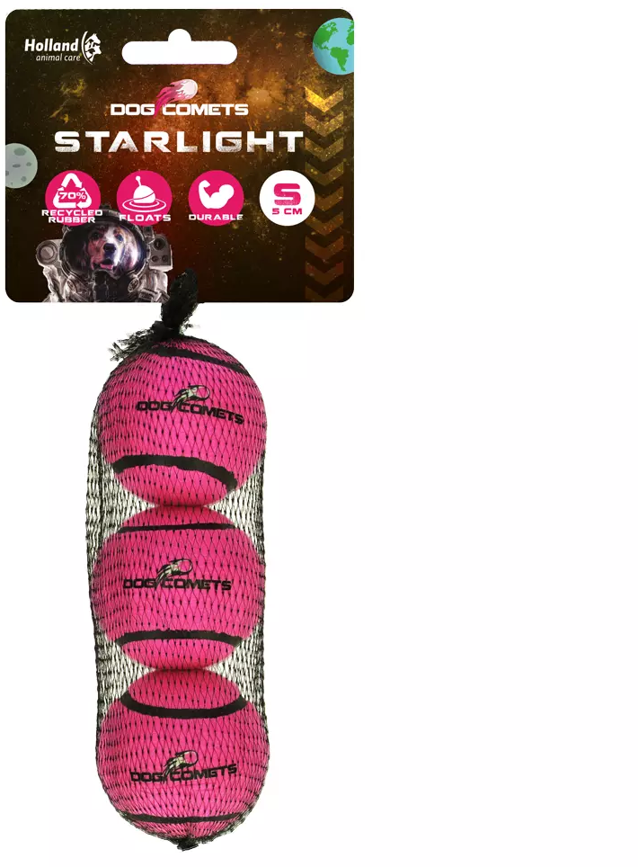Dog Comets Starlight Tennisball Rosa - S (3er Pack)