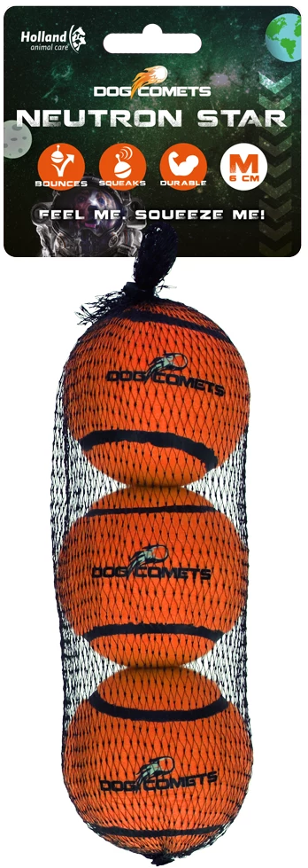 Dog Comets Neutron Star Tennisball mit Quietscher Orange - M (3er Pack)