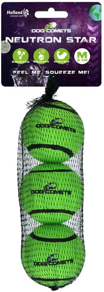 Dog Comets Neutron Star Tennisball mit Quietscher Grün - M (3er Pack)