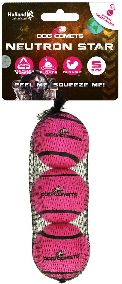 Dog Comets Neutron Star Tennisball mit Quietscher Rosa - S (3er Pack)