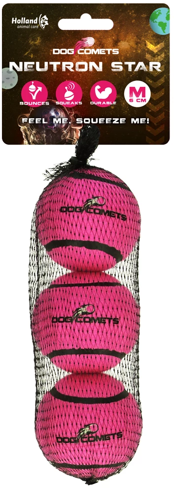 Dog Comets Neutron Star Tennisball mit Quietscher Rosa - M (3er Pack)