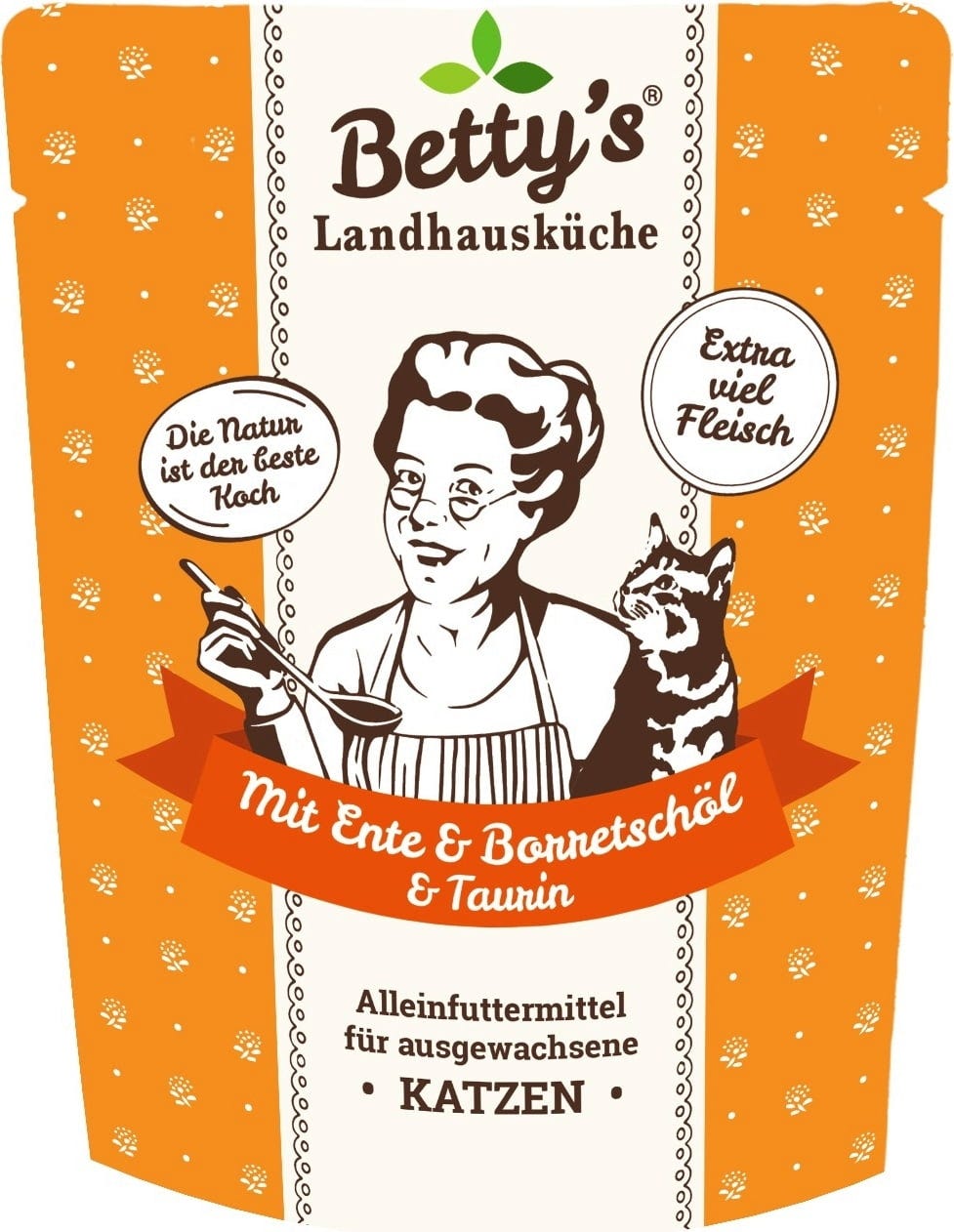 Betty's Landhausküche Frischebeutel Katze Adult Ente mit Borretschöl - 250 g