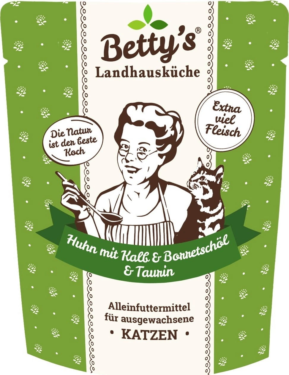 Betty's Landhausküche Frischebeutel Katze Adult Huhn mit Kalb & Borretschöl - 250 g