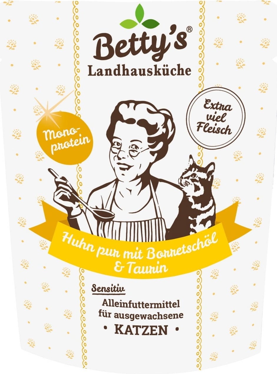 Betty's Landhausküche Frischebeutel Katze Adult Huhn pur mit Borretschöl - 250 g