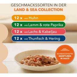 Nassfutter Land- & Meereskollektion in Sauce für Katzen ab 7 Jahren - 48x85g