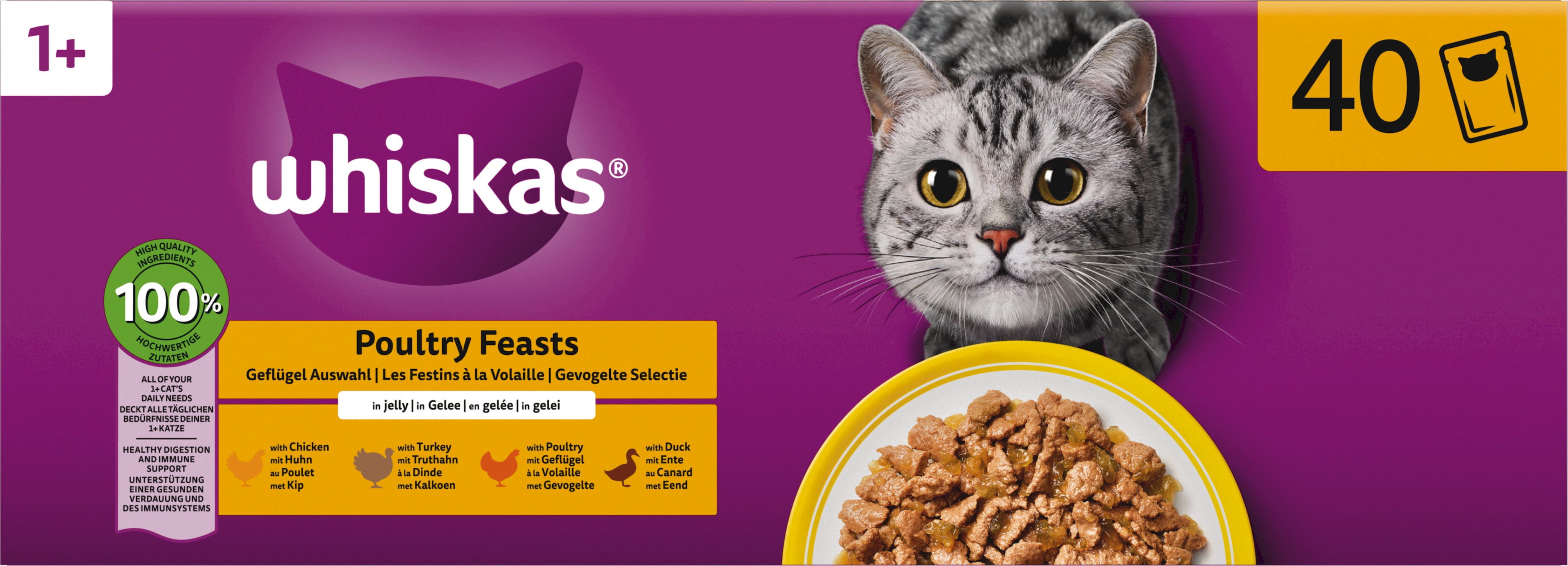 Whiskas Megapack 40x85g Geflügel Auswahl in Gelee 1+ - 3.400 g