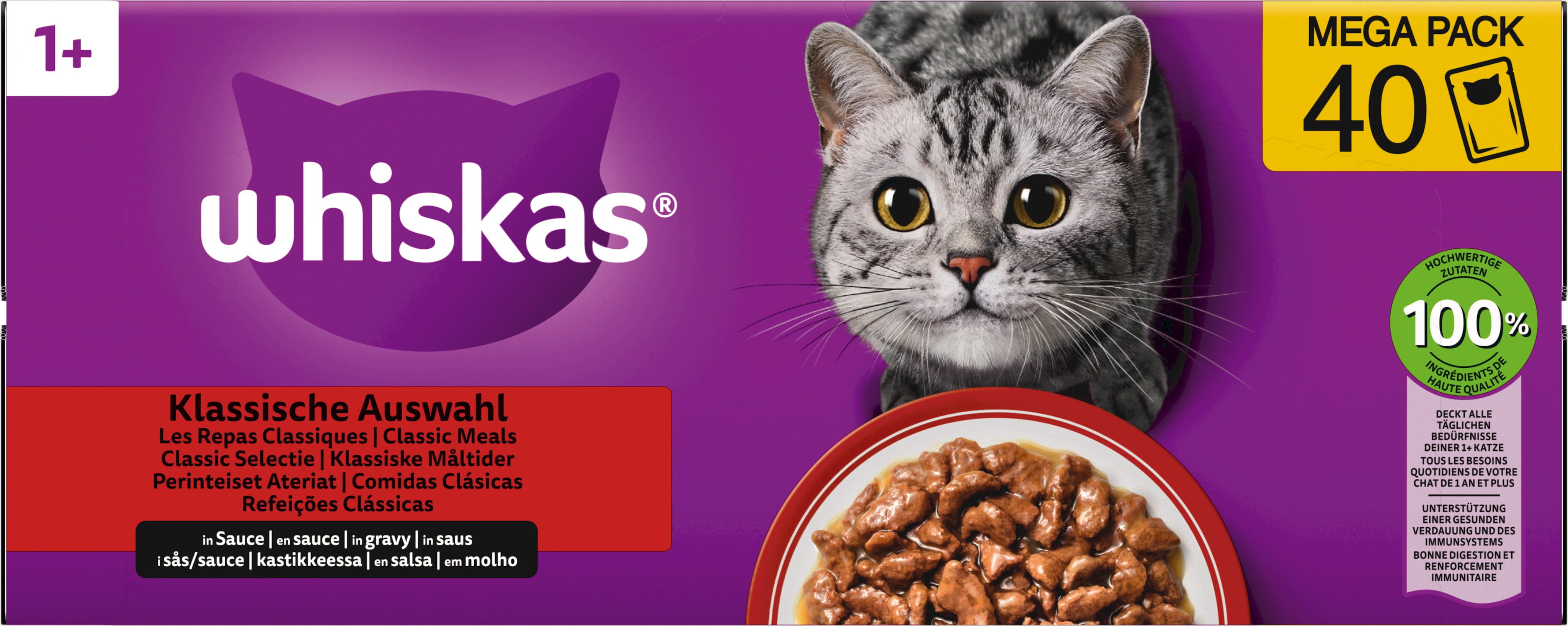 Whiskas Megapack 40x85g Klassische Auswahl in Sauce 1+ - 3.400 g
