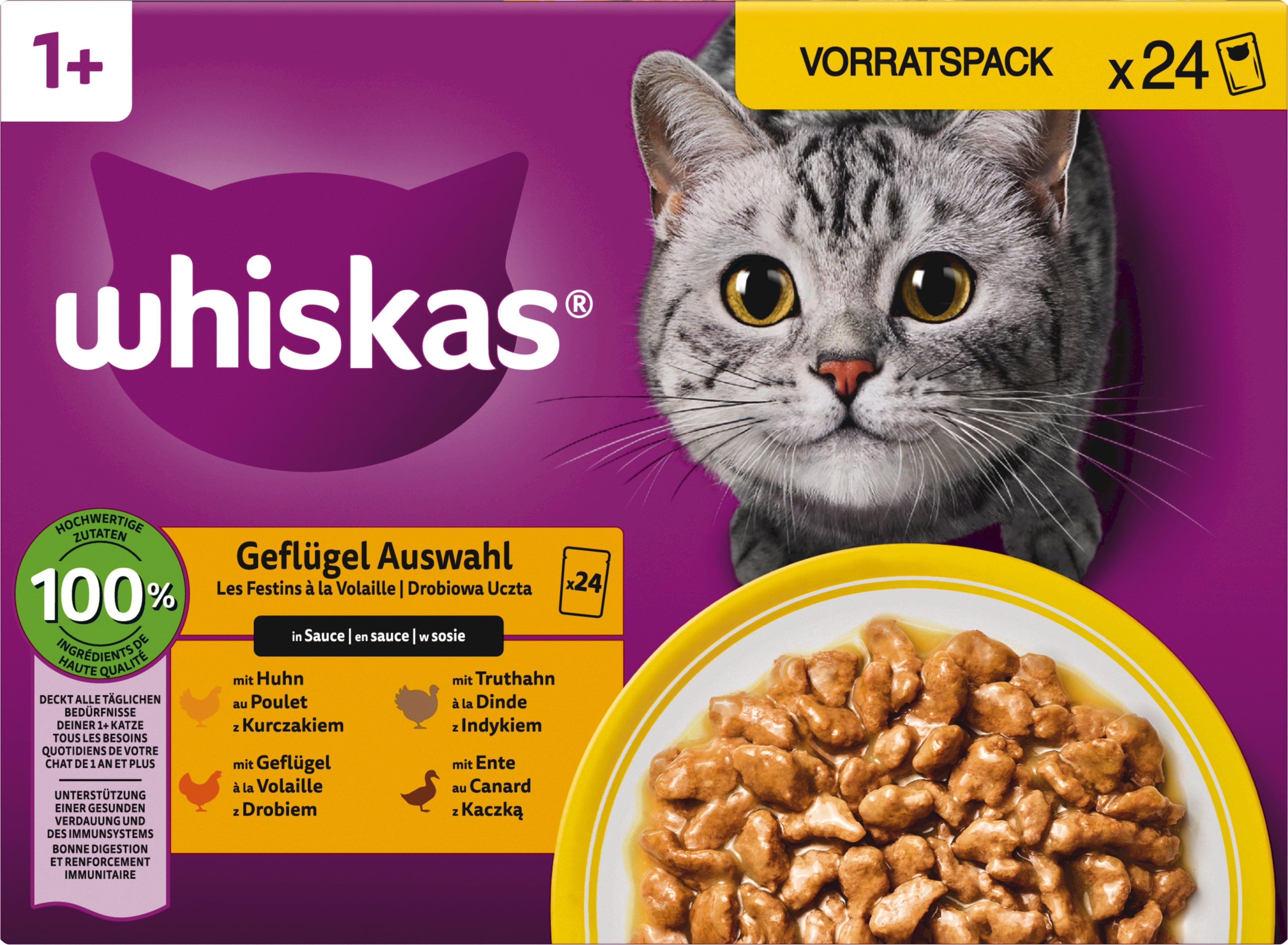 Whiskas Multipack 24x85g Geflügel Auswahl 1+ - 2.040 g