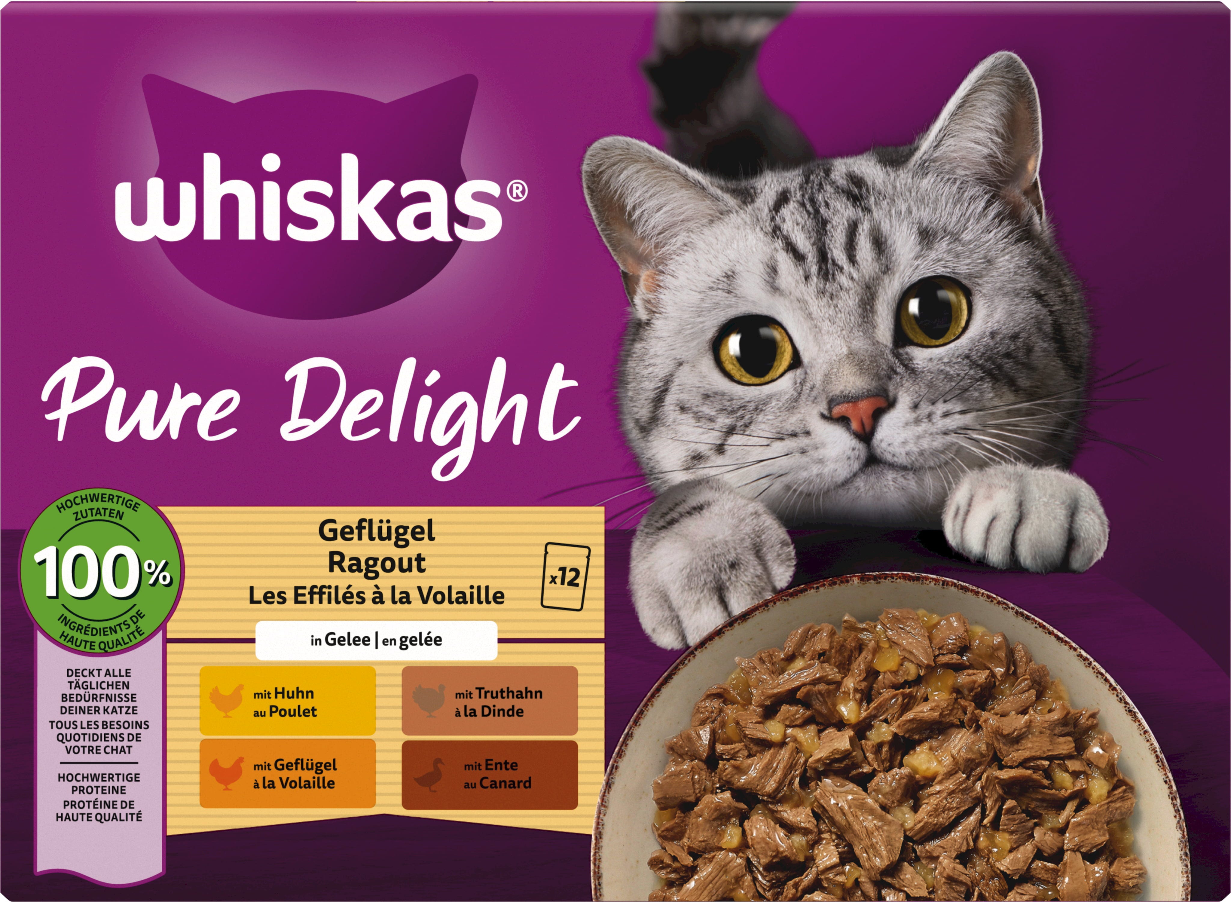 Whiskas Multipack 12x85g Pure Delight Geflügel Ragout in Gelee - 1.020 g