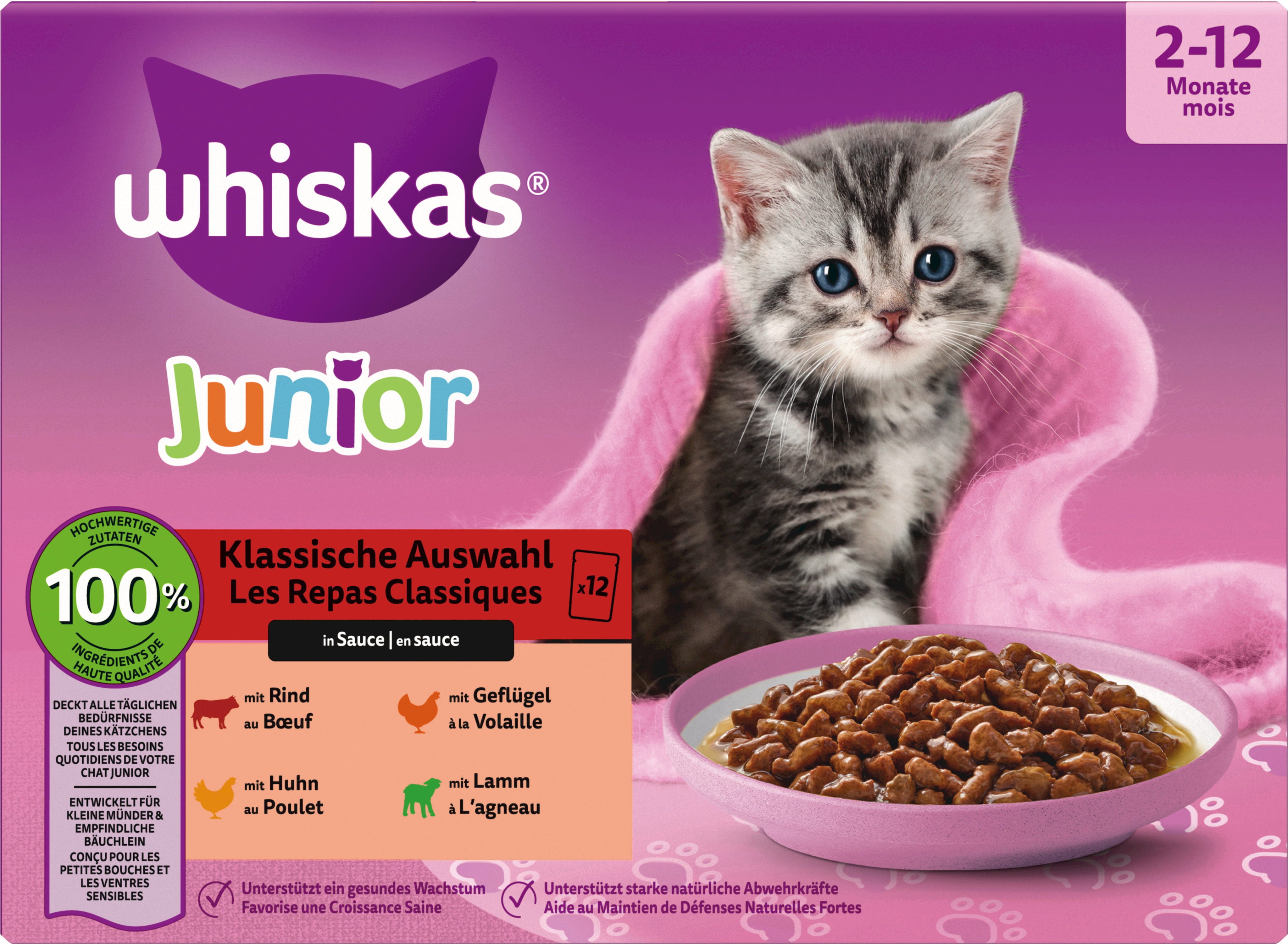 Whiskas Multipack 12x85g Klassische Auswahl in Sauce Junior - 1.020 g