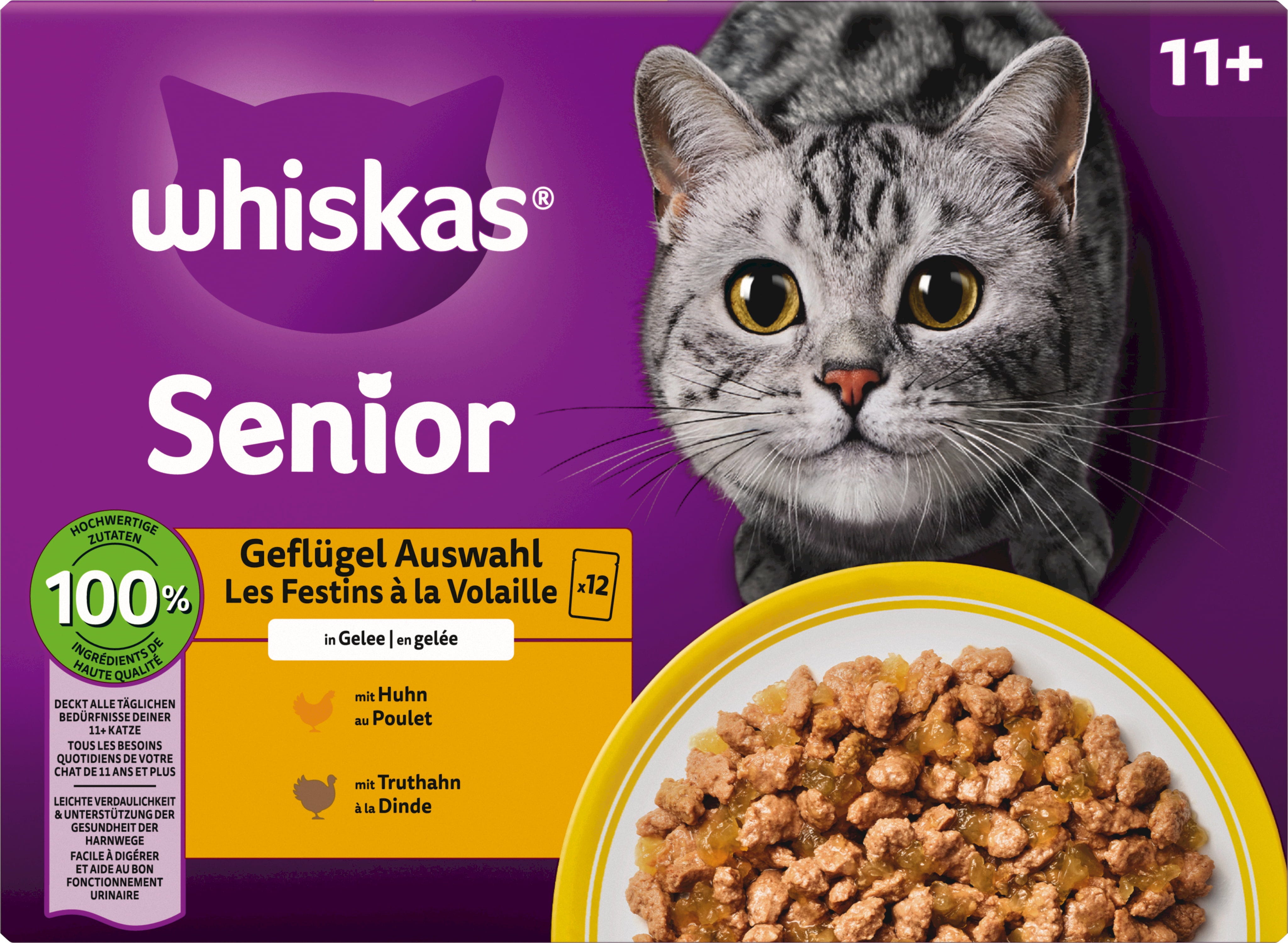 Whiskas Multipack 12x85g Geflügel Auswahl in Gelee 11+ - 1.020 g